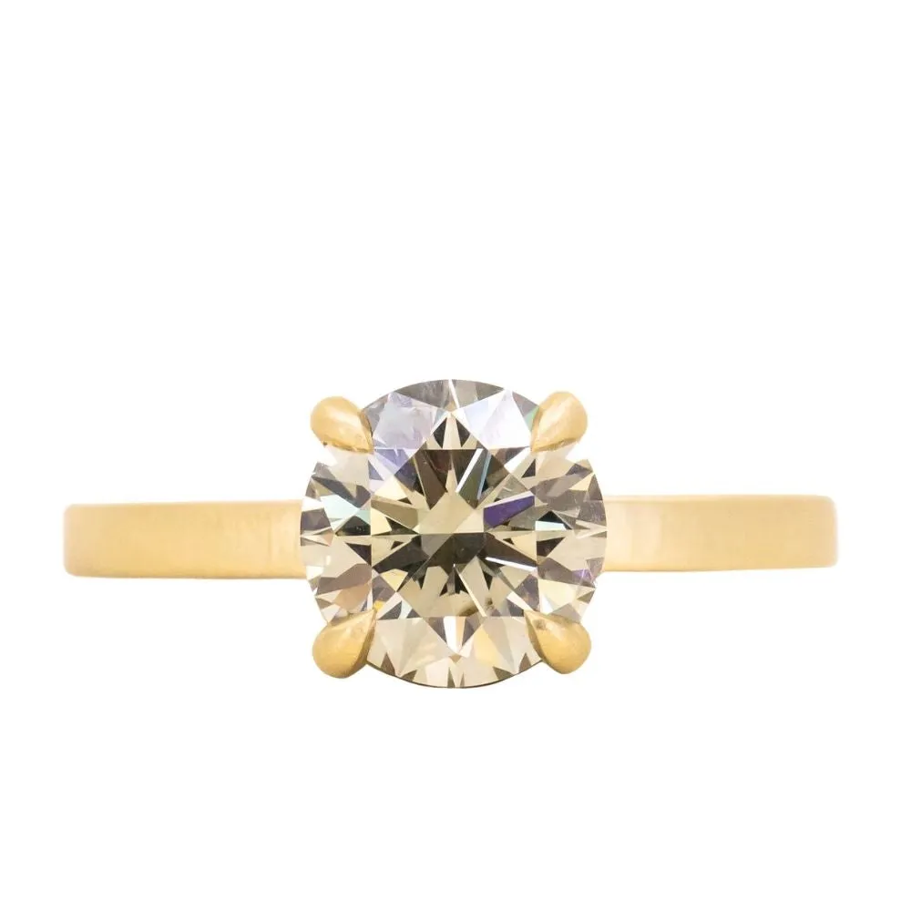 1.71ct Round GIA Fancy Dark Green/Grey Diamond Flat Band 4 Prong Solitaire in 18k Yellow Gold