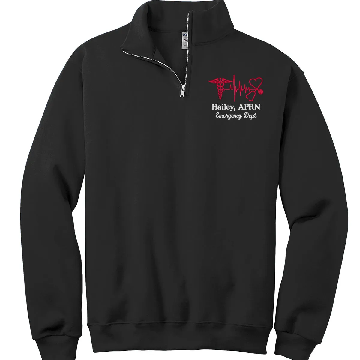 995M | Personalized 1/4 zip  Healthcare Provider Sweatshirt - Unisex Sizing