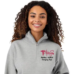 995M | Personalized 1/4 zip  Healthcare Provider Sweatshirt - Unisex Sizing