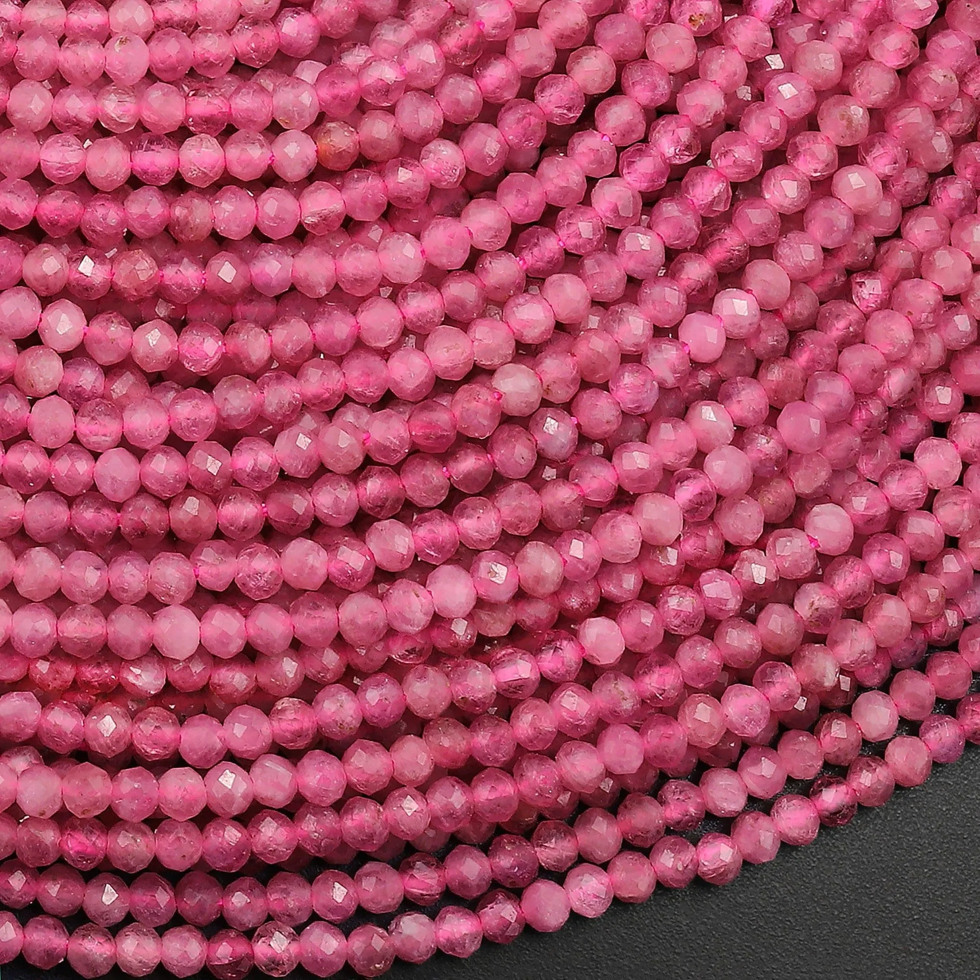 AAA Faceted Natural Pink Tourmaline 2mm Round Beads Gemstone 15.5" Strand