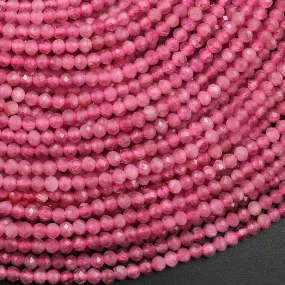 AAA Faceted Natural Pink Tourmaline 2mm Round Beads Gemstone 15.5" Strand