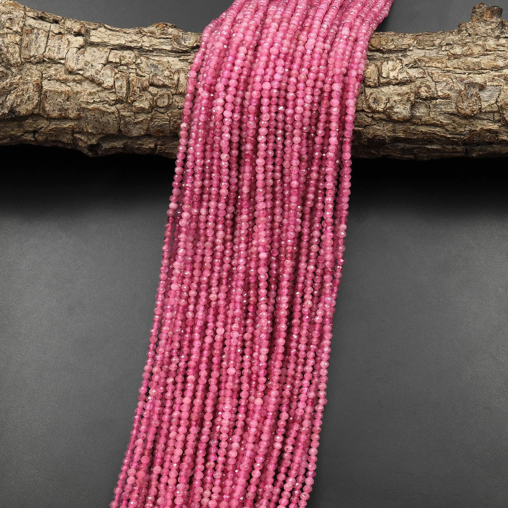 AAA Faceted Natural Pink Tourmaline 2mm Round Beads Gemstone 15.5" Strand