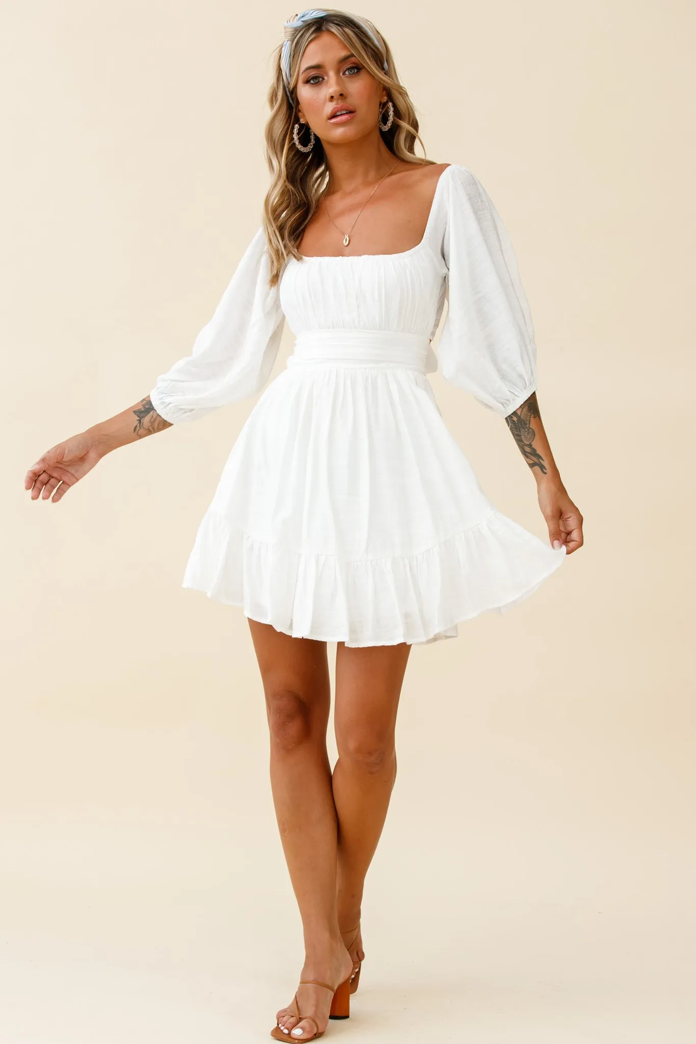 Abby Off-Shoulder Tie-Up Back Dress White