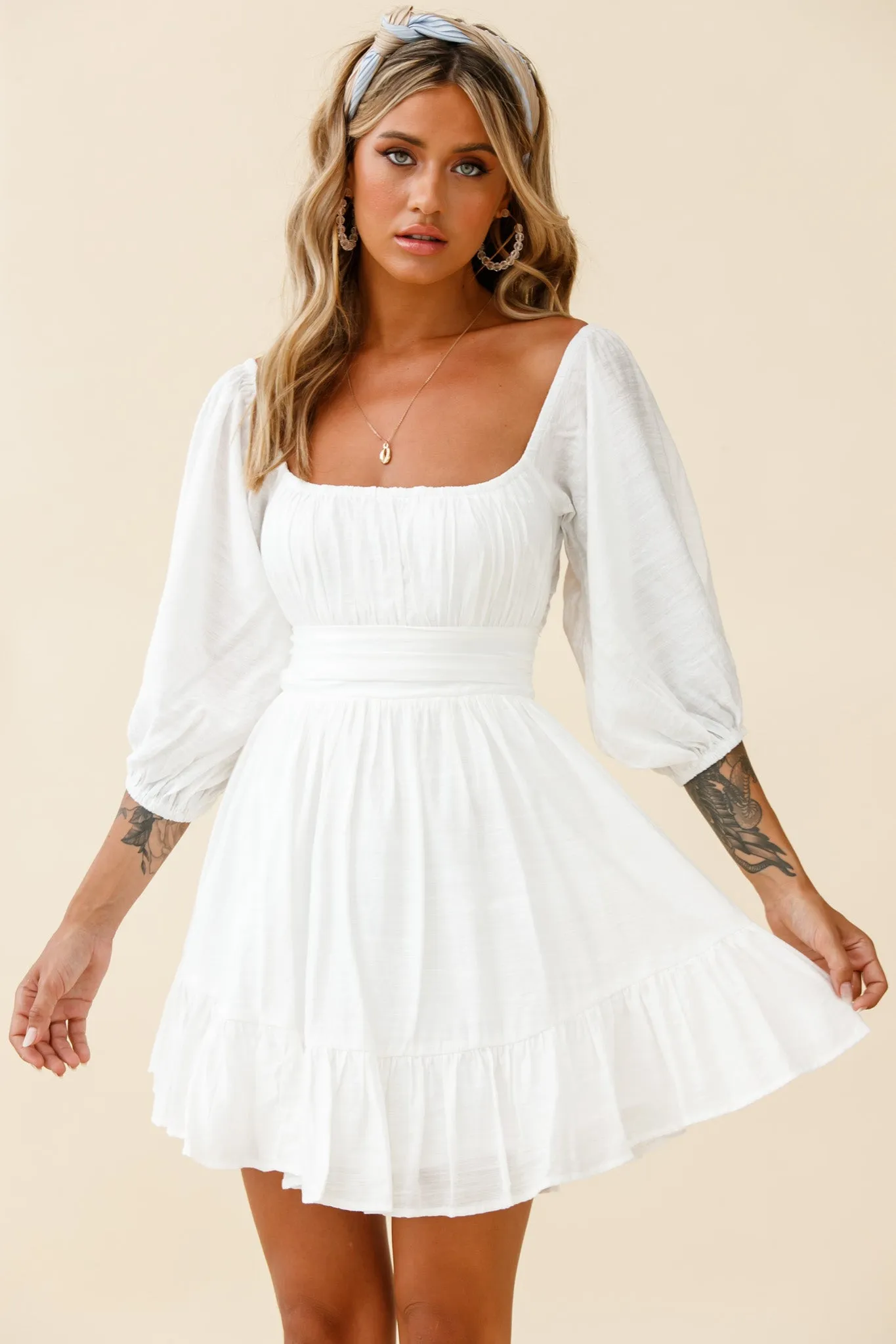 Abby Off-Shoulder Tie-Up Back Dress White