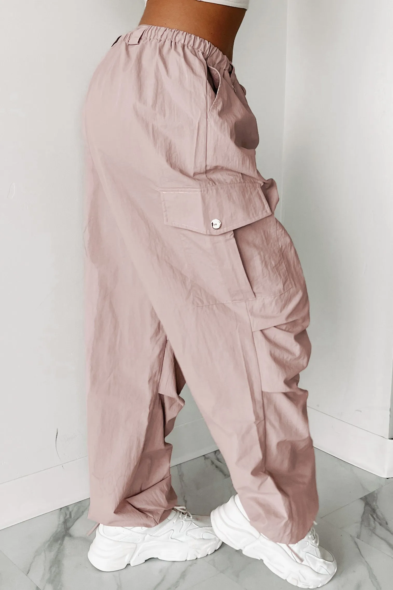 Addicted To Adventure High Rise Nylon Cargo Pants (Pale Rose)