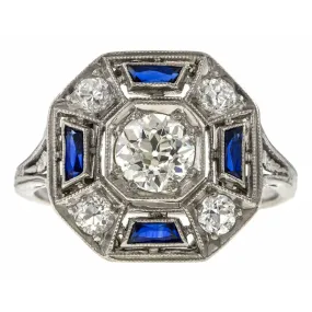 Art Deco Diamond & Sapphire Ring, 0.53ct.