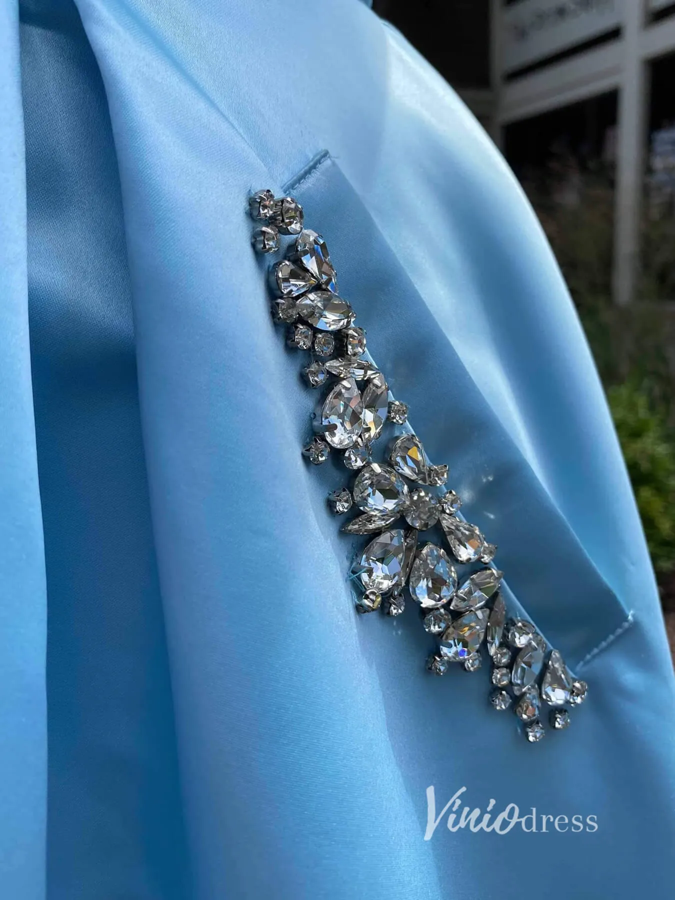 Baby Blue Hoco Dress Cap Sleeve Square Neck Graduation Dress with Pockets SD1468