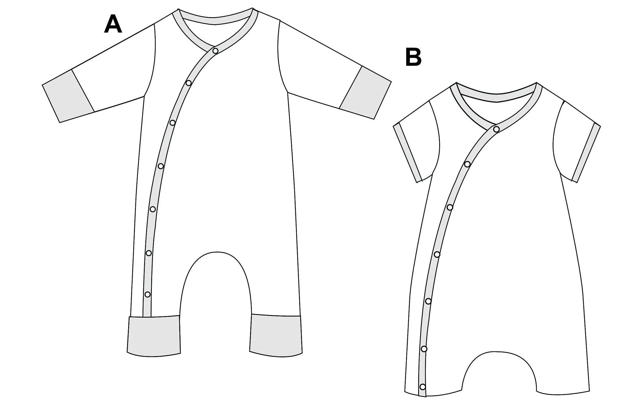 Baby Strampler mit durchgehender Knopfleiste und Ärmel-Beinumschlag, Schnittmuster ebook DAVID von Patternforkids