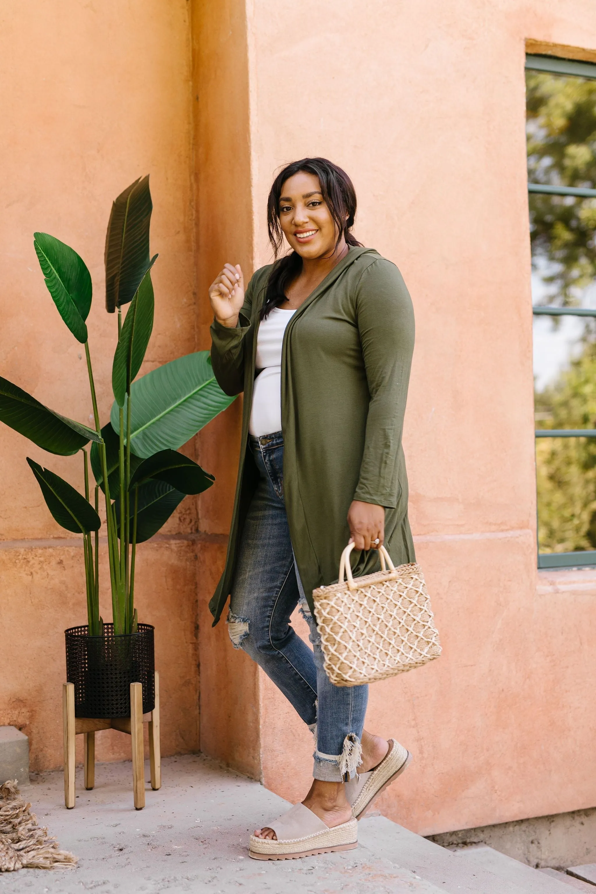 Between Seasons Cardigan In Olive - On Hand