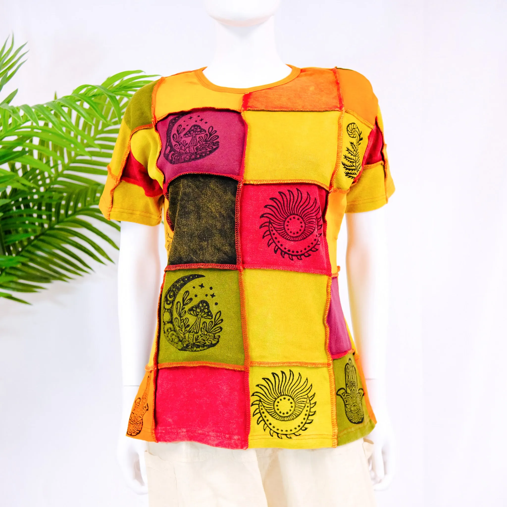 Boho Patchwork Short Sleeve T-Shirt