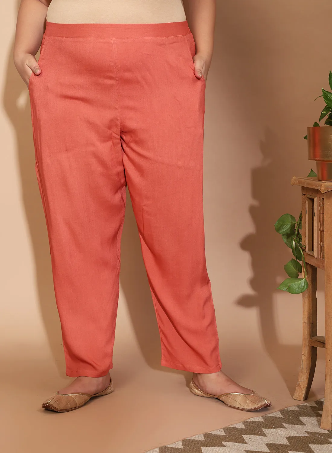 Brick Red Straight Fit Pants