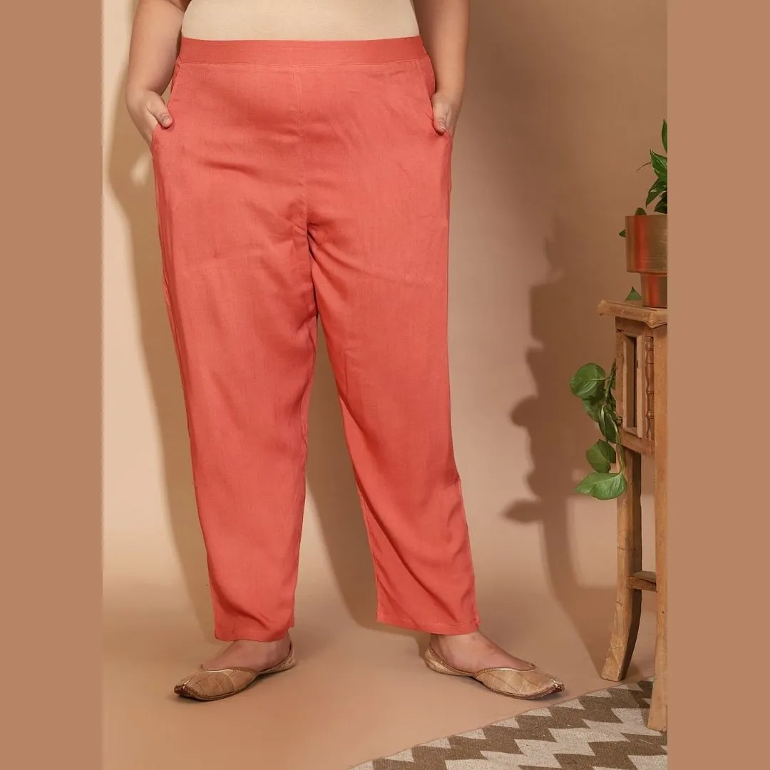 Brick Red Straight Fit Pants