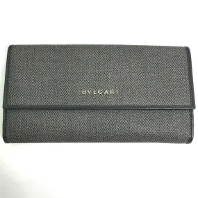 BVLGARI Long Wallet Purse 33385 PVC leather gray W Hook Wallet  logo Women Used Authentic