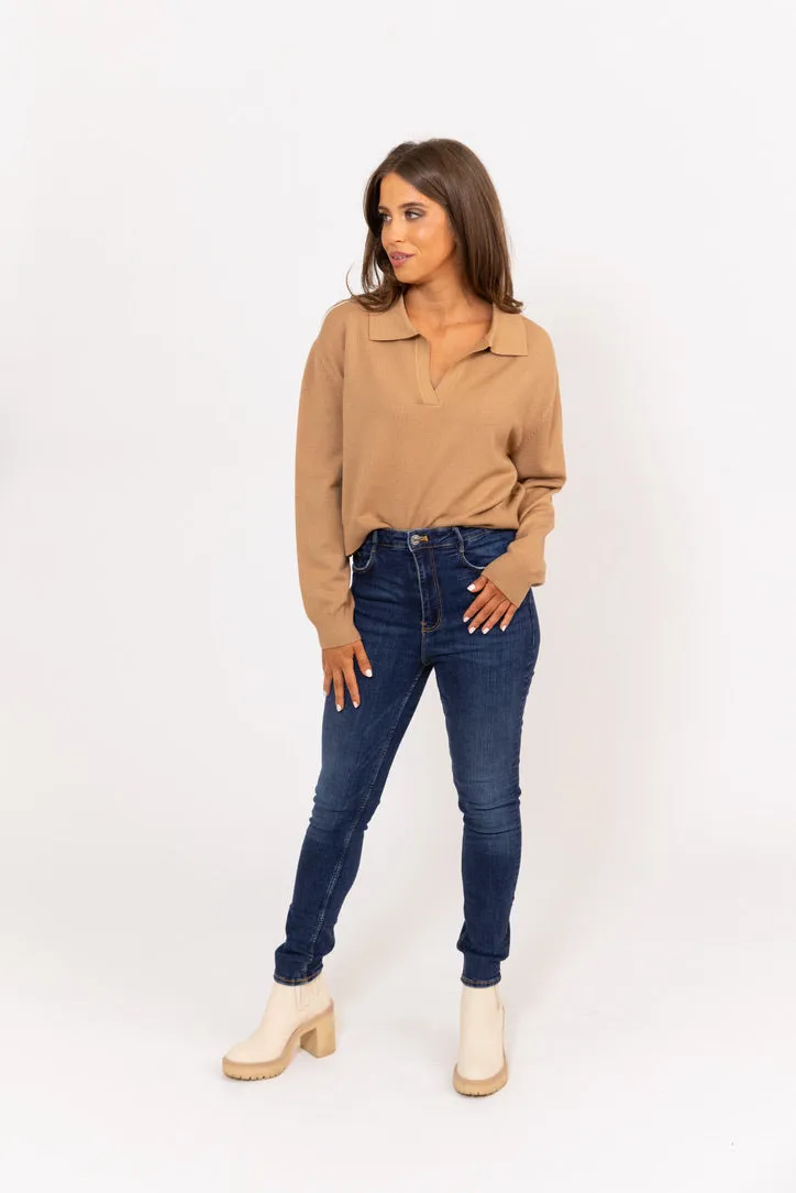 Camel Vneck Sweater Top