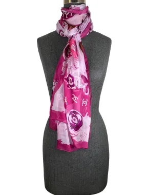 Chanel Pink Silk Chiffon Scarf