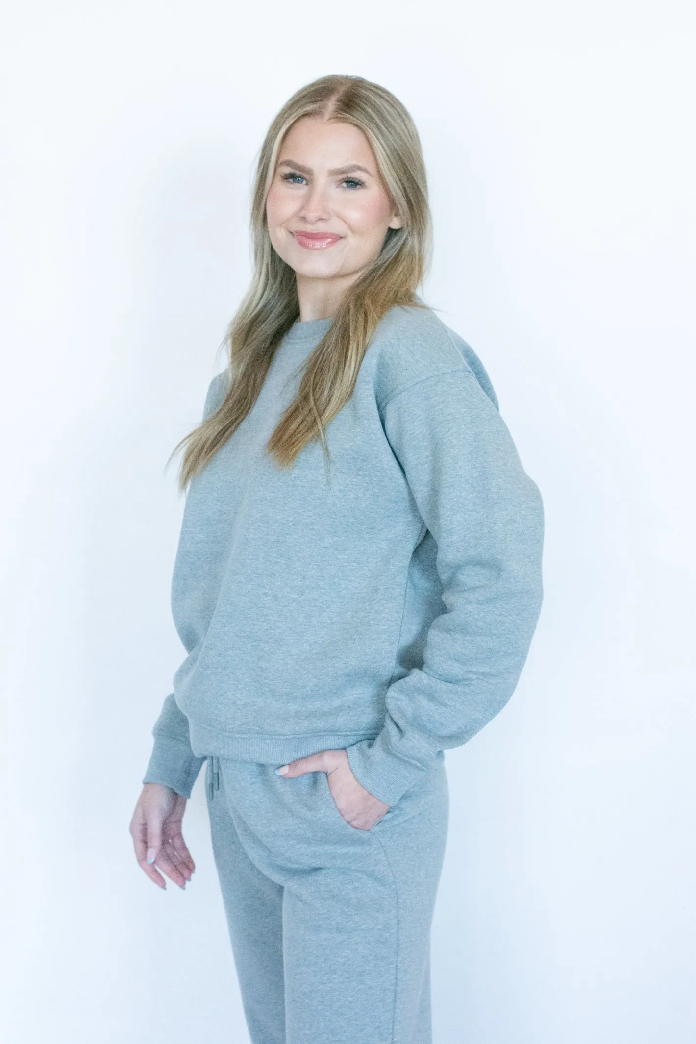 Cozy Plans Heather Grey Full Length Fleece Sweatshirt