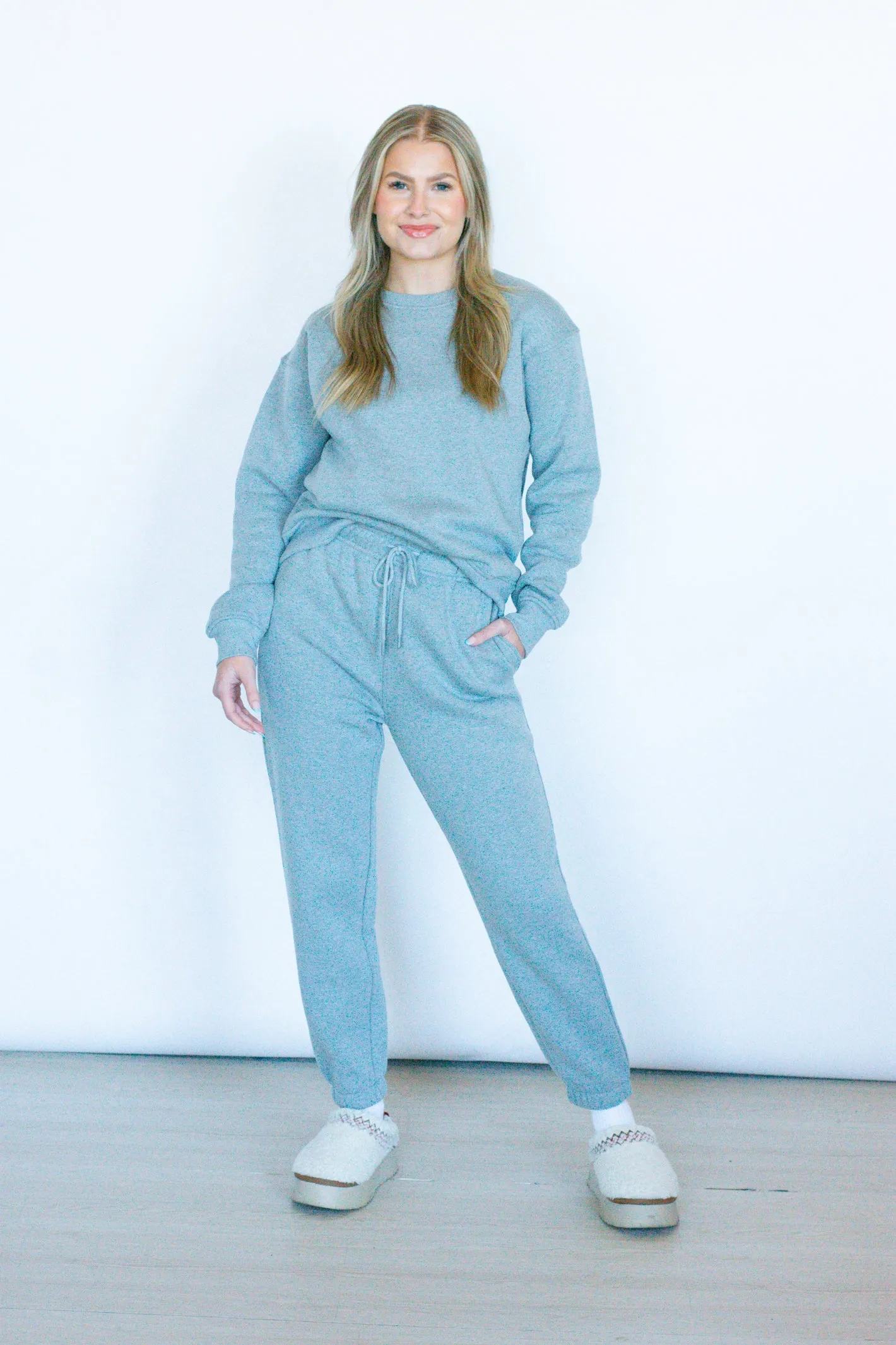 Cozy Plans Heather Grey Full Length Fleece Sweatshirt