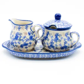 Creamer & Sugar Set w/Tray in Blue Thistle