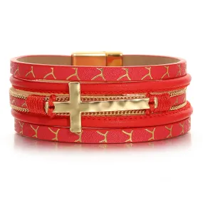 'Cross' Charm Cuff Bracelet - red