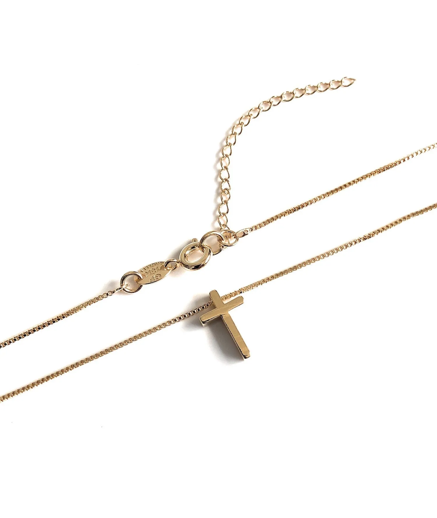 Dainty Cross Necklace 18K Gold Plated Box Chain