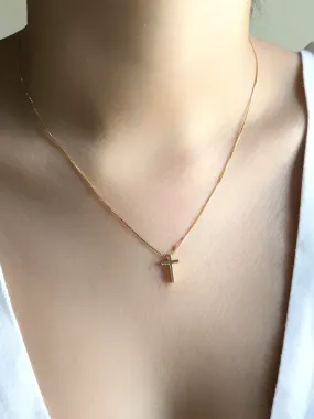 Dainty Cross Necklace 18K Gold Plated Box Chain