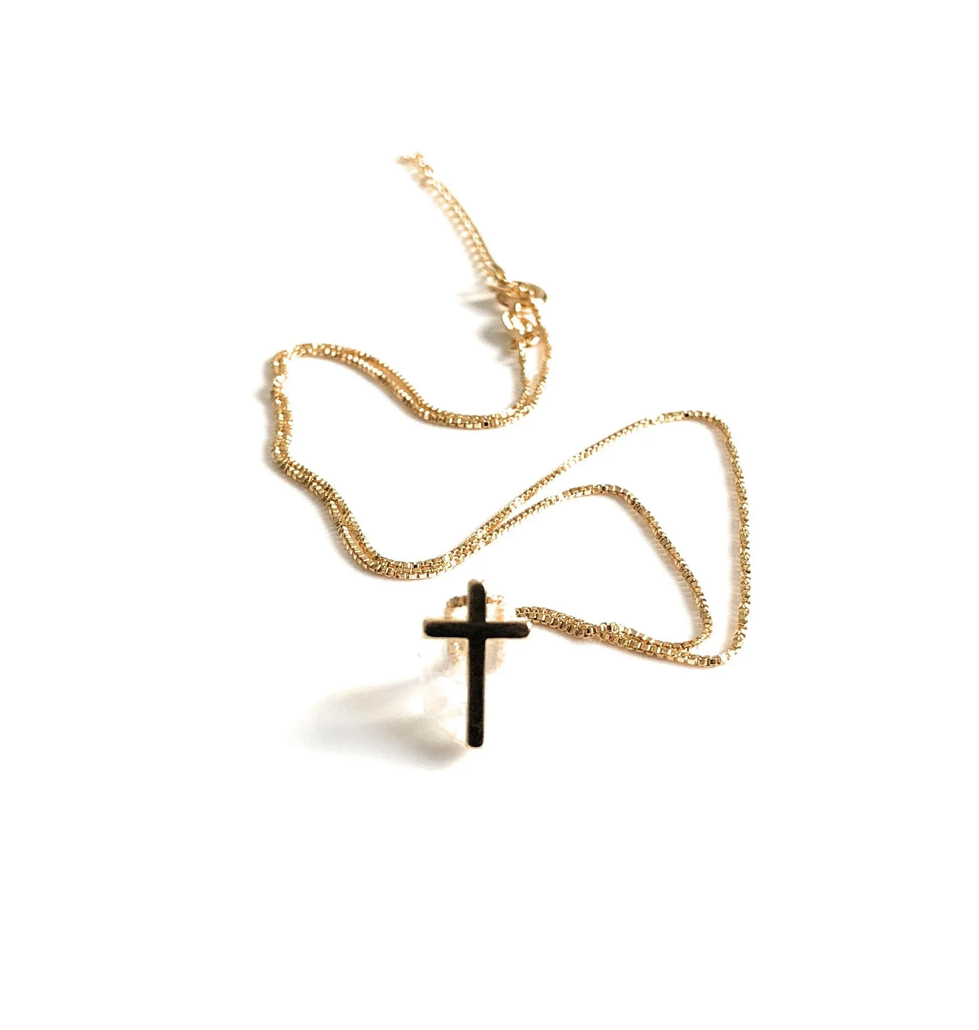 Dainty Cross Necklace 18K Gold Plated Box Chain