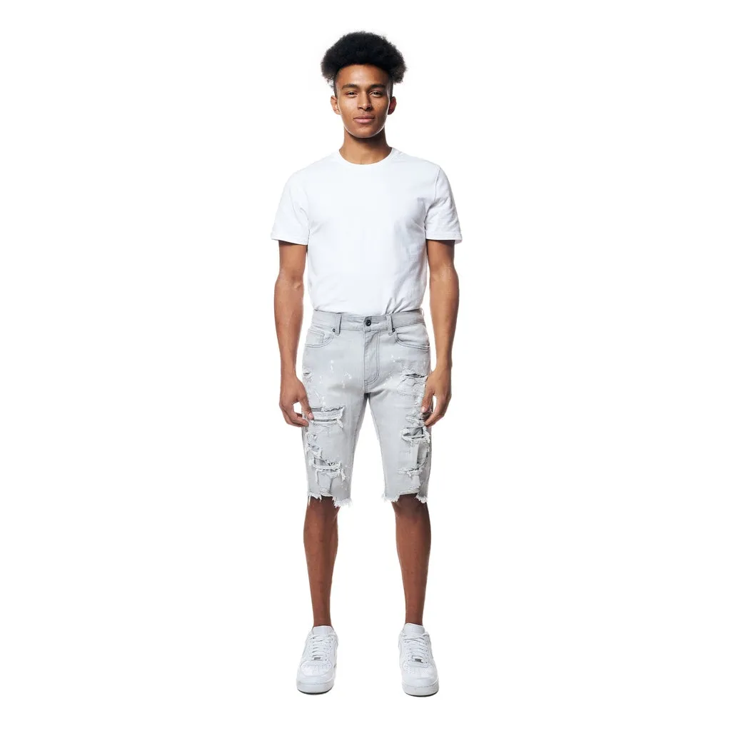 Distressed Rip & Repair Jean Shorts - Light Grey