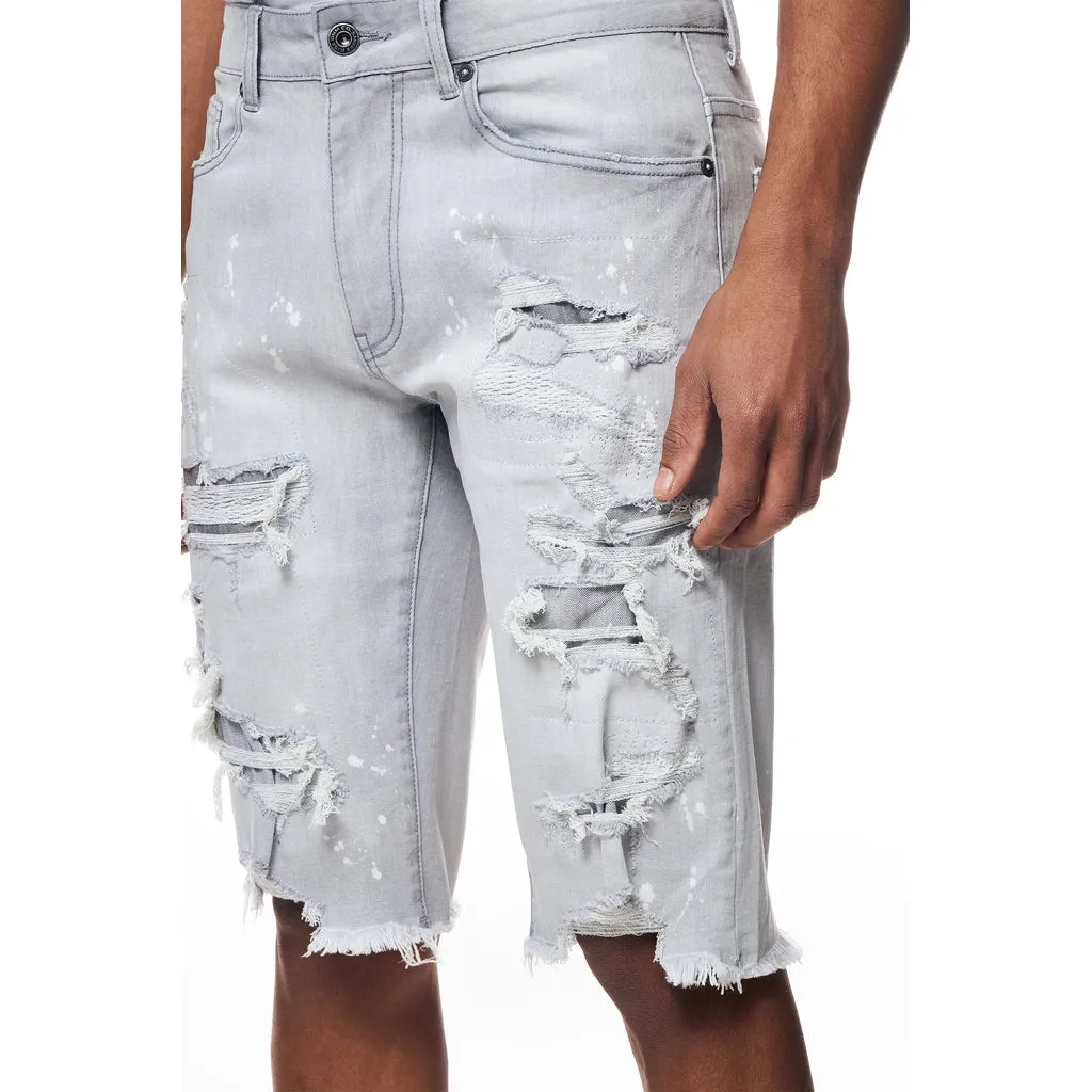 Distressed Rip & Repair Jean Shorts - Light Grey