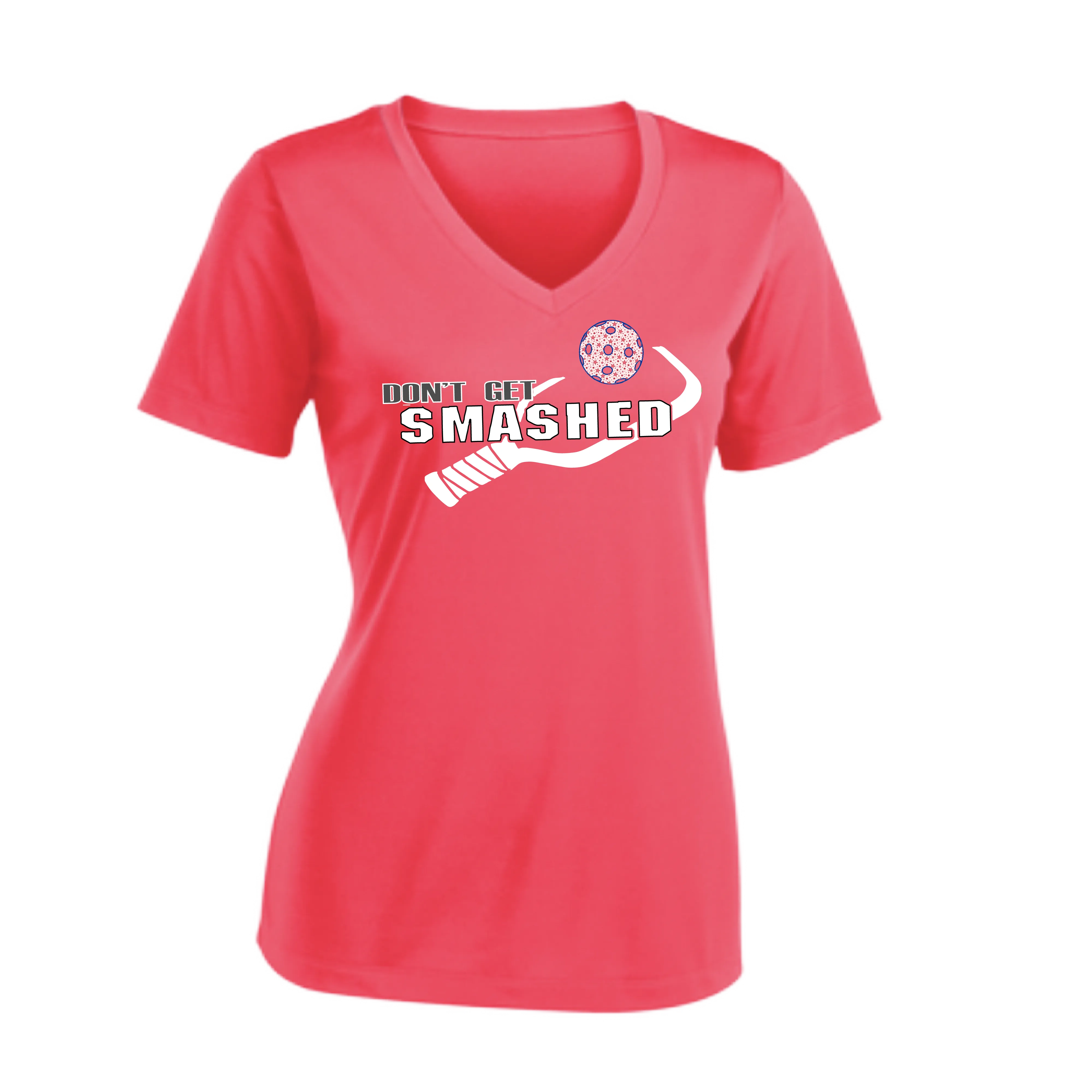 Don't Get Smashed Customizable Pickleballs (Patriotic Stars) | Women's Short Sleeve V-Neck Pickleball Shirts | 100% Polyester