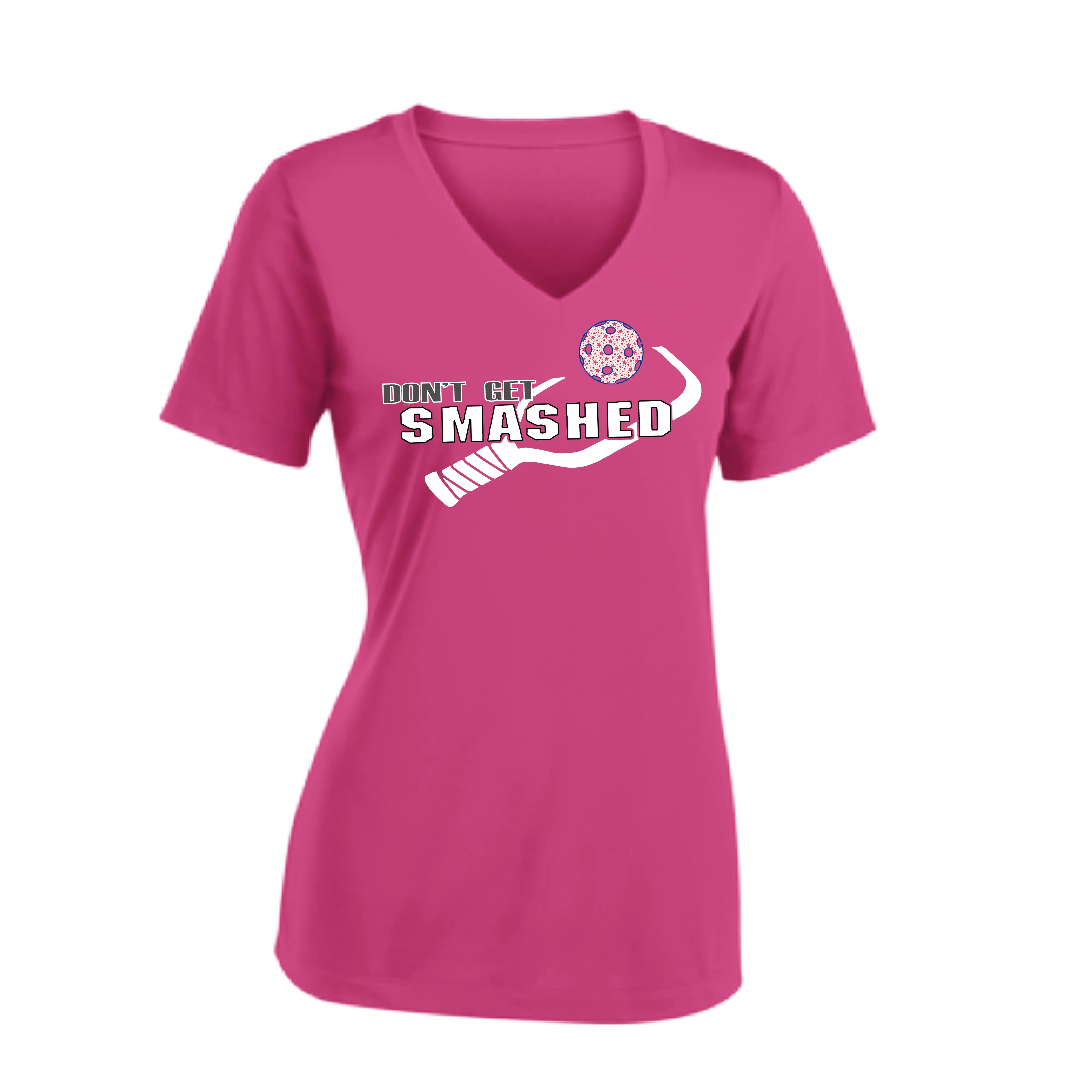 Don't Get Smashed Customizable Pickleballs (Patriotic Stars) | Women's Short Sleeve V-Neck Pickleball Shirts | 100% Polyester