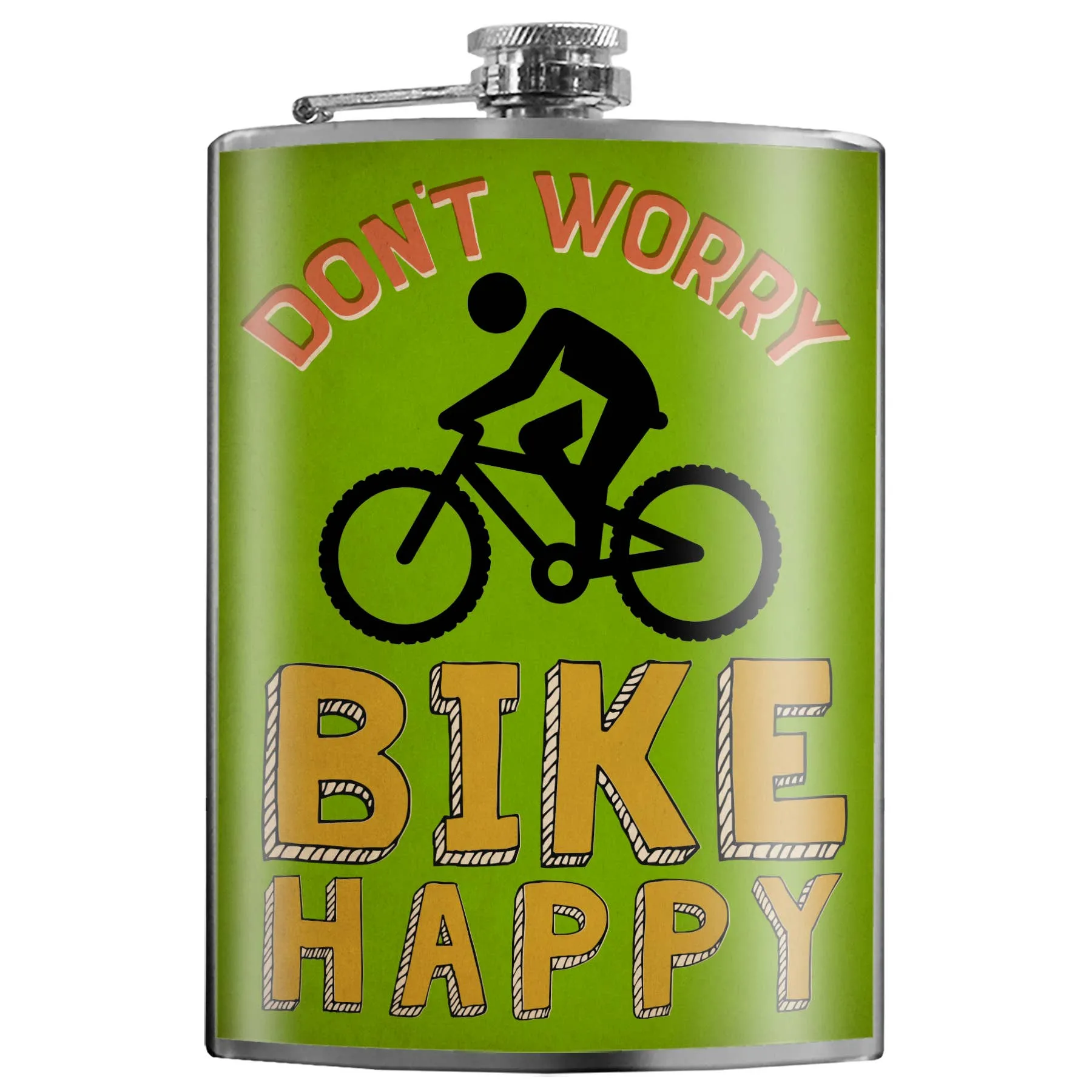 DON'T WORRY, BIKE HAPPY flask