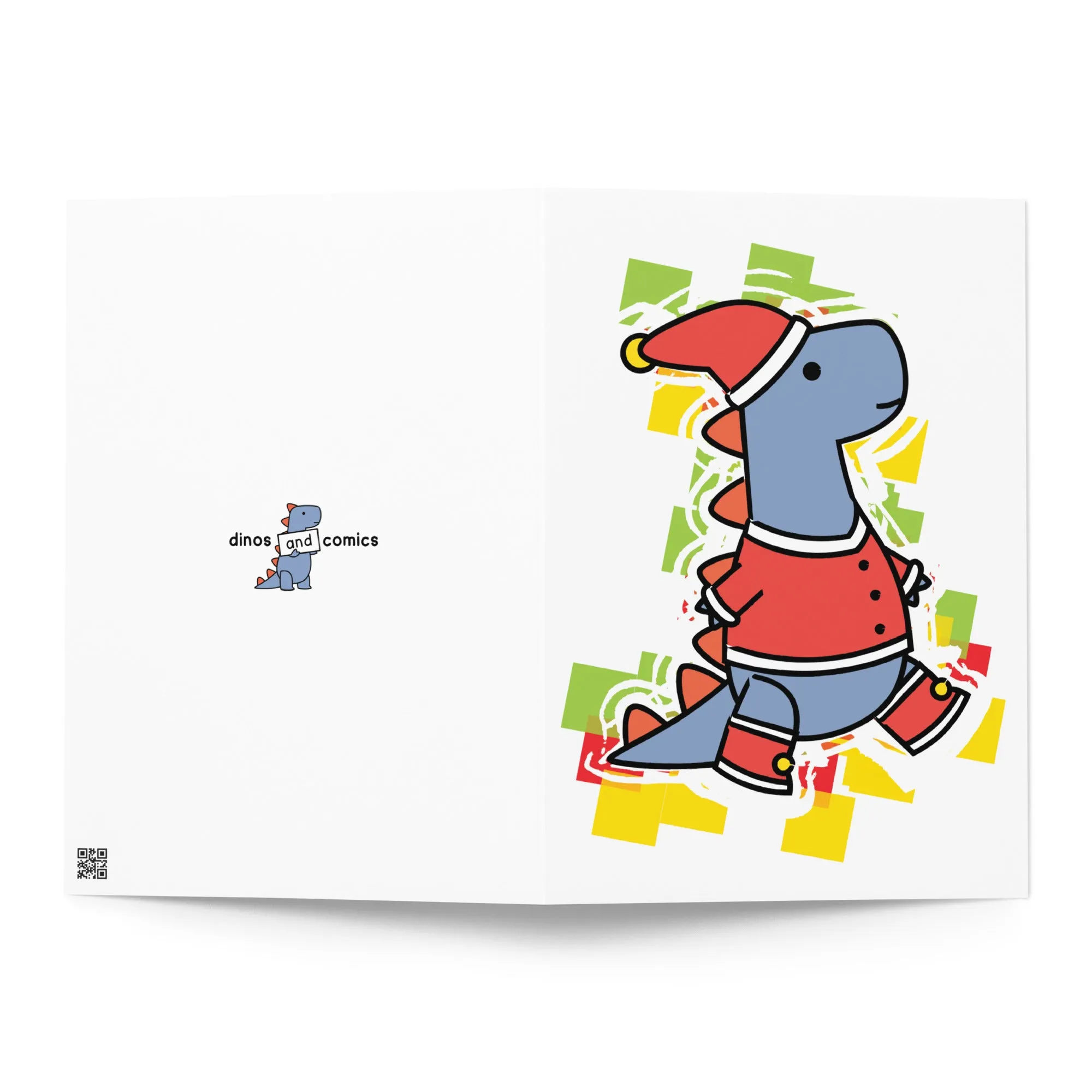 festive t-rex greeting card