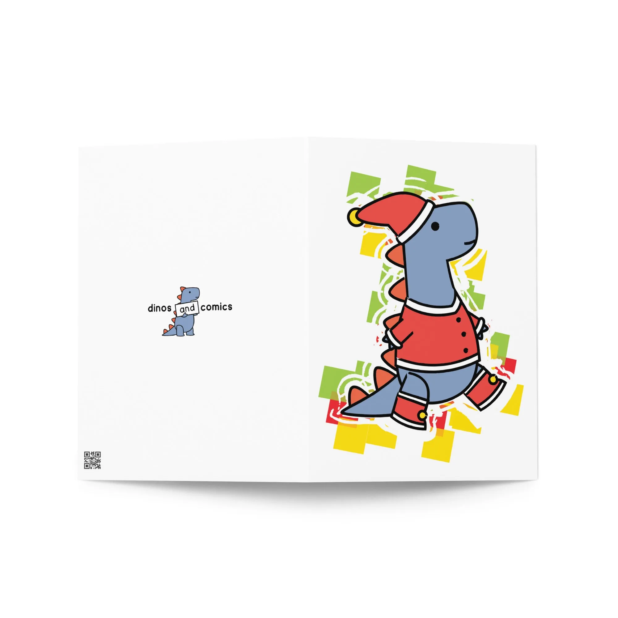 festive t-rex greeting card