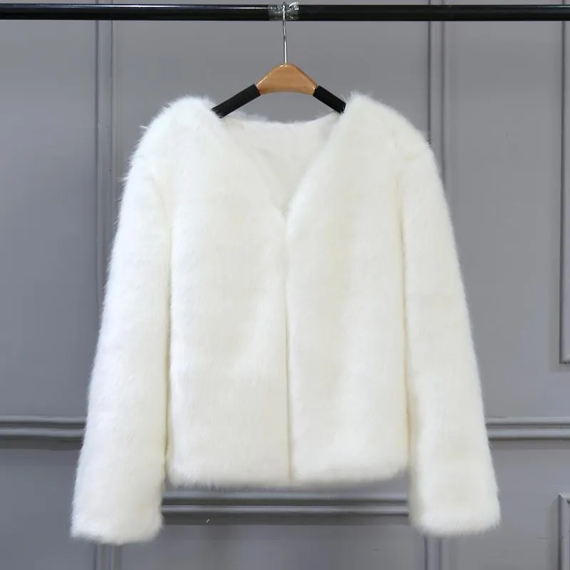 Free Ship Fluffy Mink Pink Faux Fur Coat