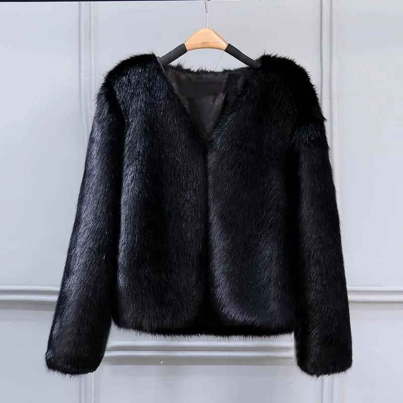 Free Ship Fluffy Mink Pink Faux Fur Coat