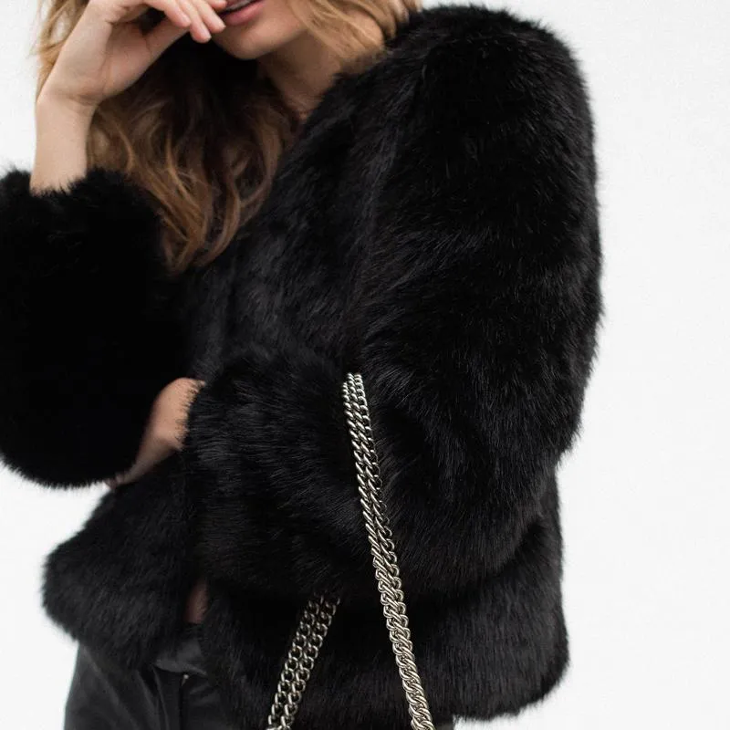 Free Ship Fluffy Mink Pink Faux Fur Coat