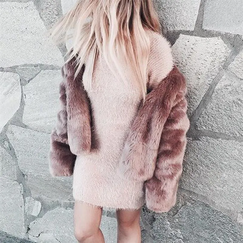 Free Ship Fluffy Mink Pink Faux Fur Coat