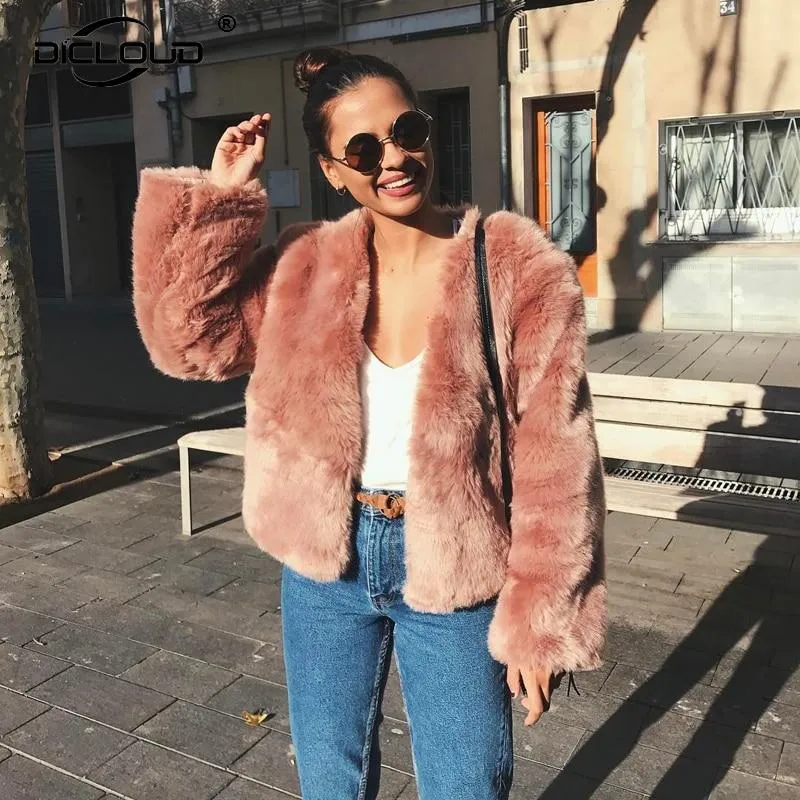 Free Ship Fluffy Mink Pink Faux Fur Coat