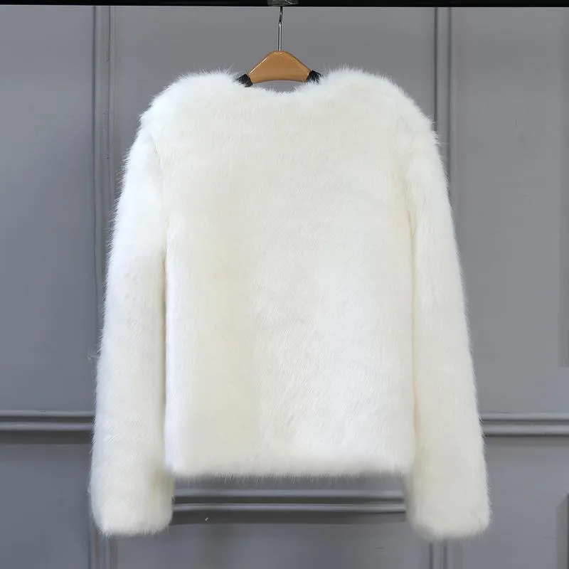 Free Ship Fluffy Mink Pink Faux Fur Coat