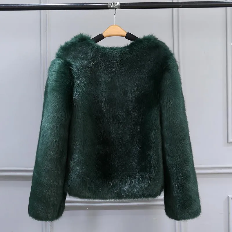 Free Ship Fluffy Mink Pink Faux Fur Coat