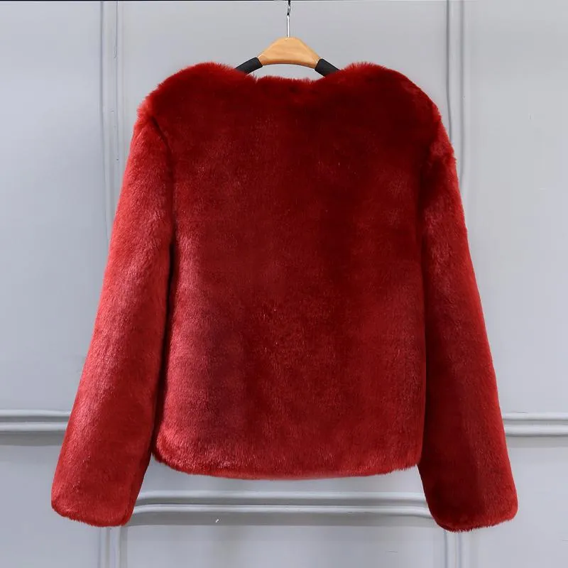 Free Ship Fluffy Mink Pink Faux Fur Coat