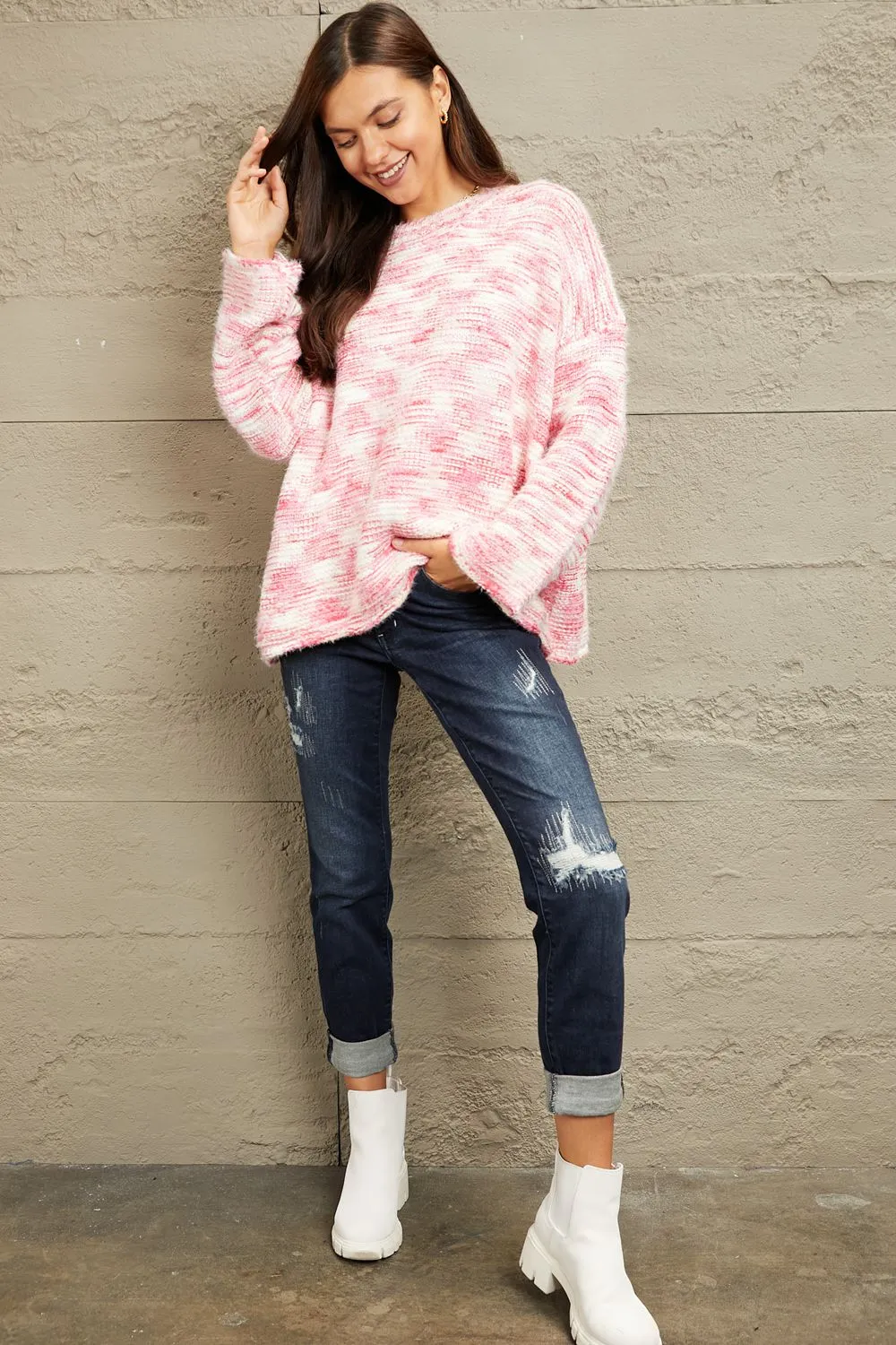 Fuzzy Chunky Knit Sweater in Pink