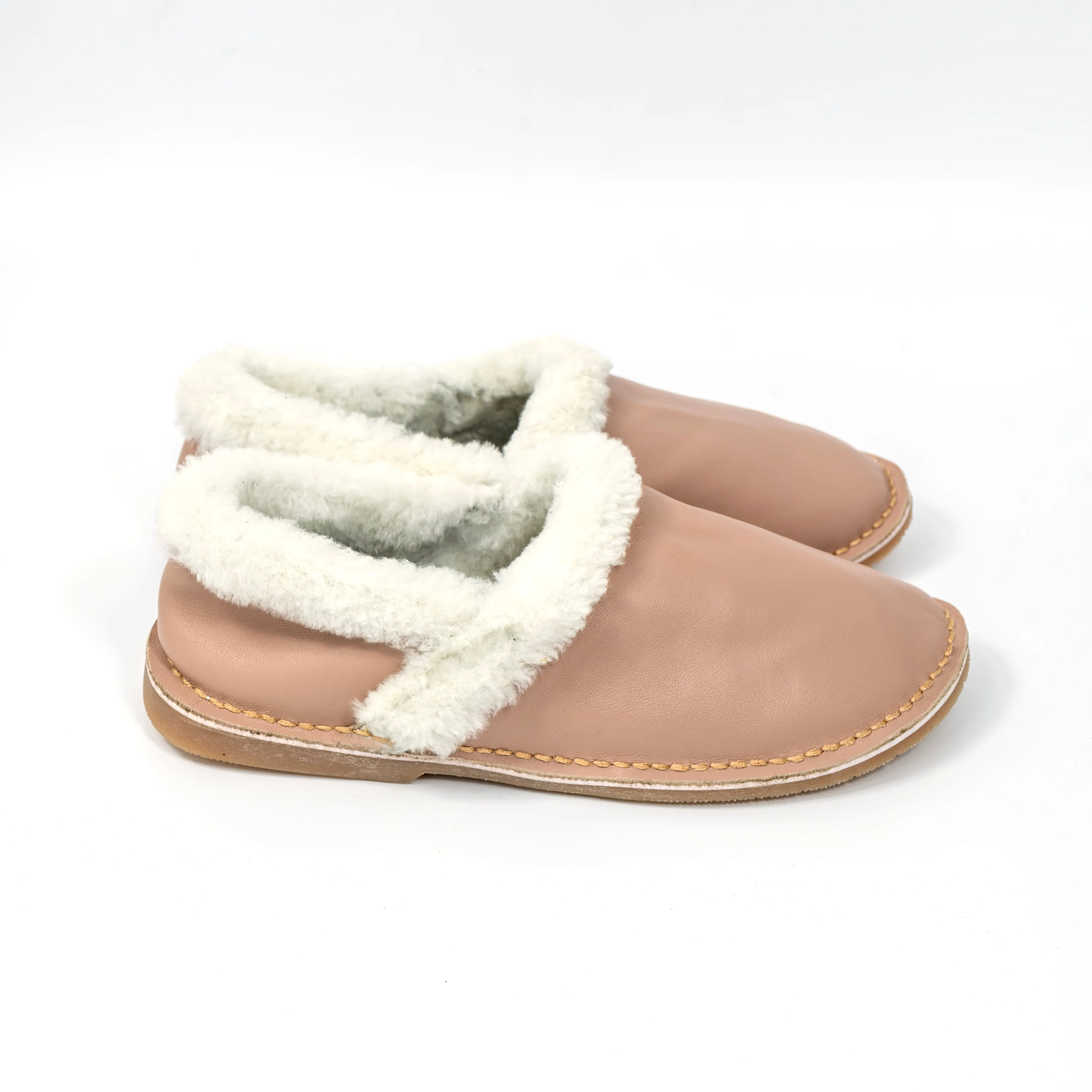 Genuine Leather Wool Slippers (Pastel Pink)