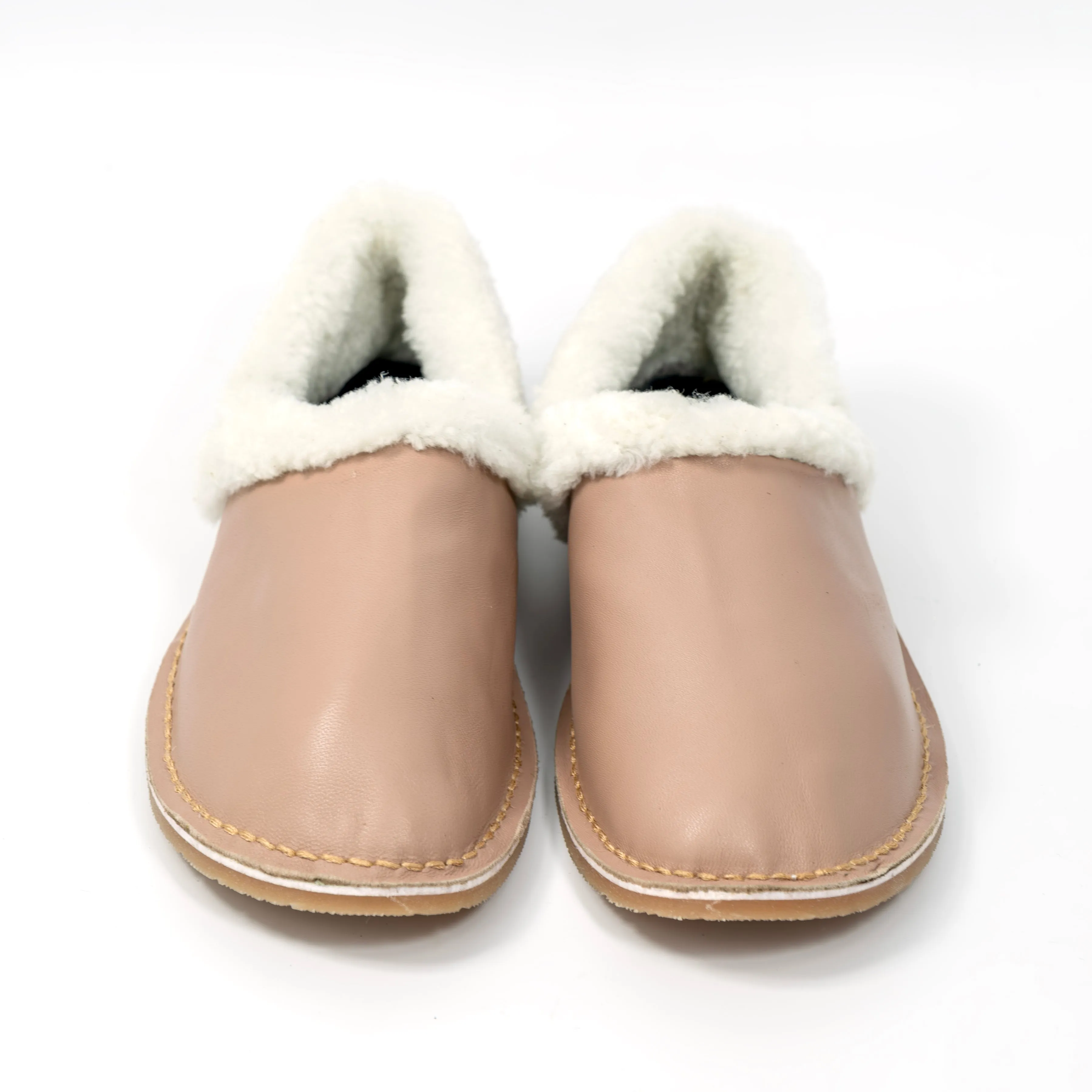 Genuine Leather Wool Slippers (Pastel Pink)