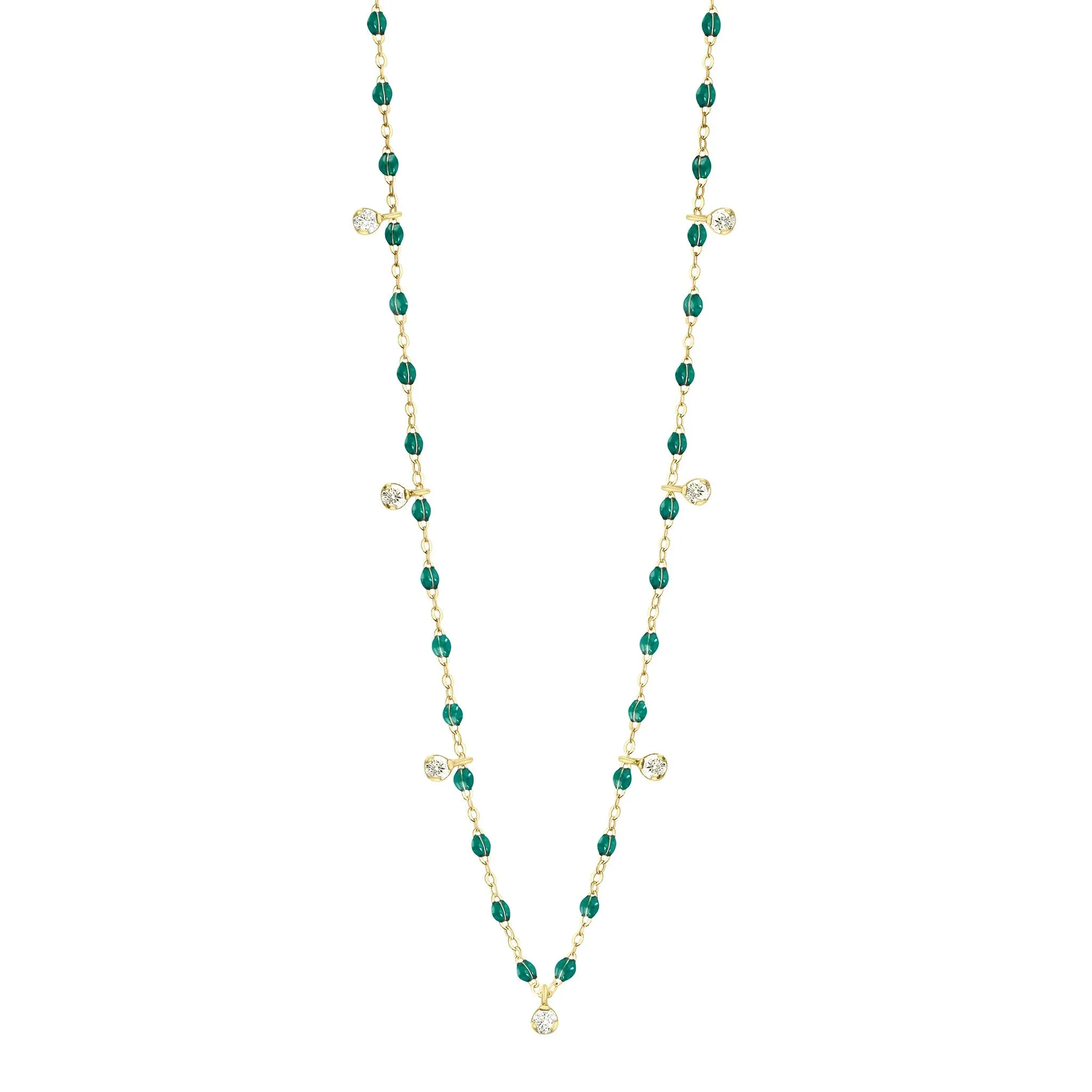 Gigi Supreme Classic 7 Diamond Necklace, Emerald, Yellow Gold, 19.7"