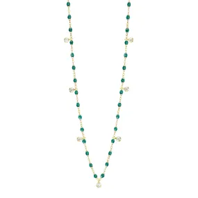 Gigi Supreme Classic 7 Diamond Necklace, Emerald, Yellow Gold, 19.7"