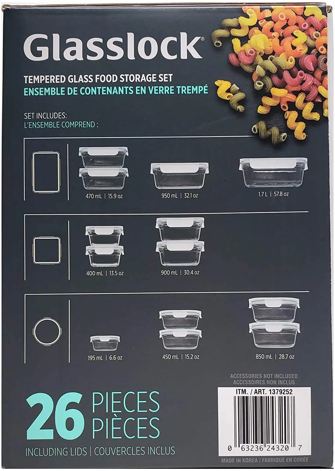 Glasslock Oven and Microwave Safe Tempered Glass Food Storage Set 26 Piece Set