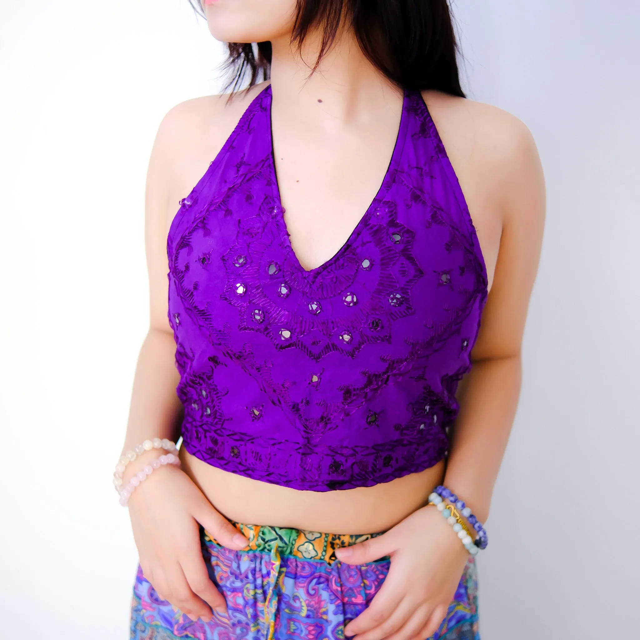 Hand Embroidered Cotton Halter Top