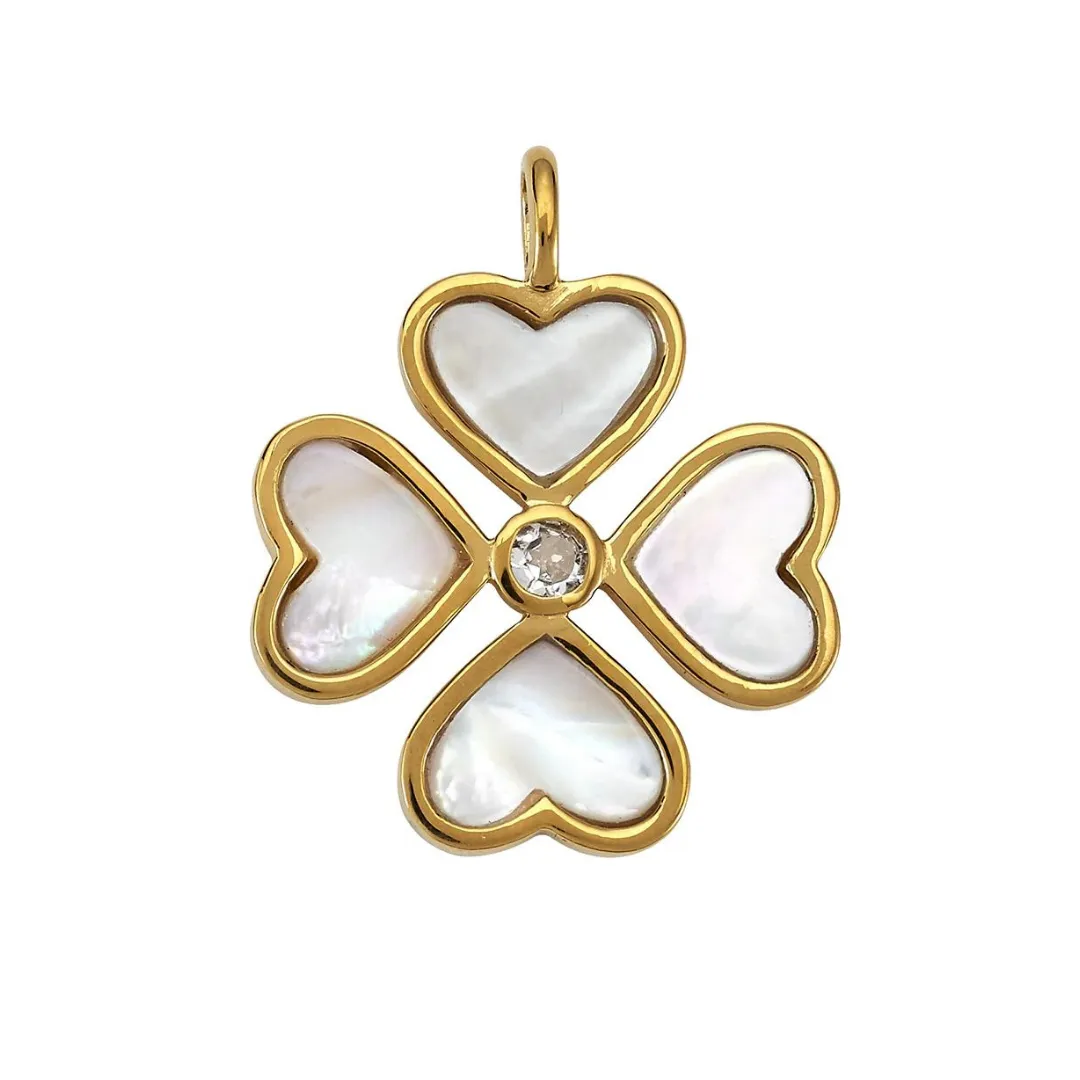 Heart Clover Charm (Mother of Pearl   White Topaz)