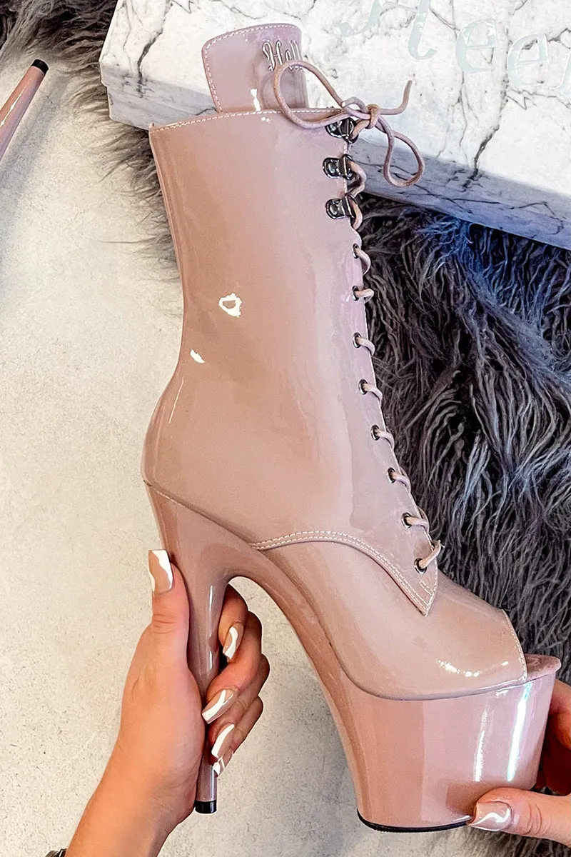 Hella Heels LipKit Open Toe 7inch Boots - Boujee